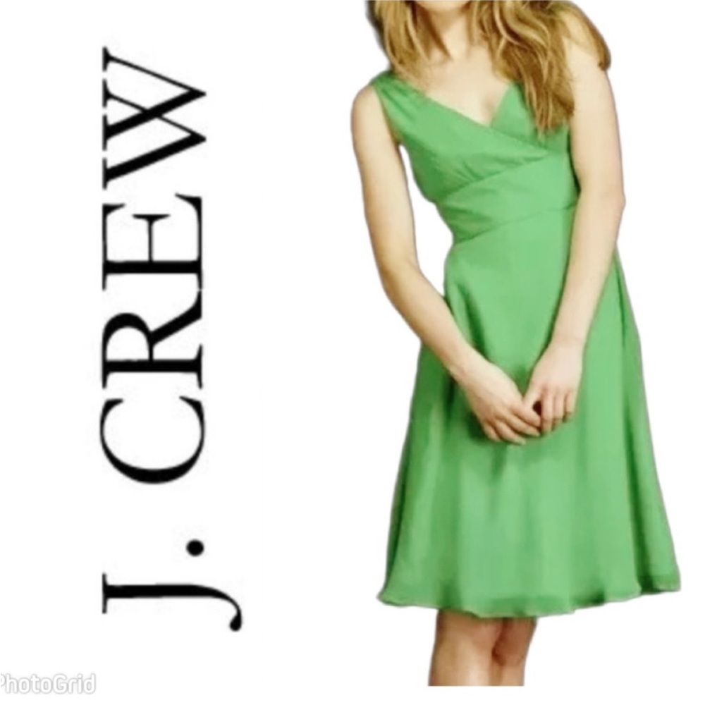 J. Crew Silk Sophia Dress Leaf‎ Green V-Neck